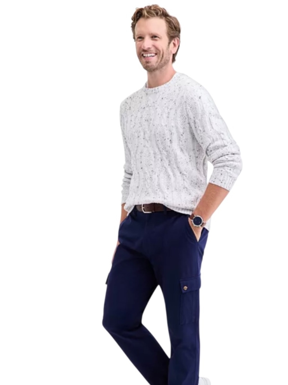 Men's Donegal Cable-Knit Crewneck Sweater, Winter Ivory Size XL - NWT - Picture 2 of 4